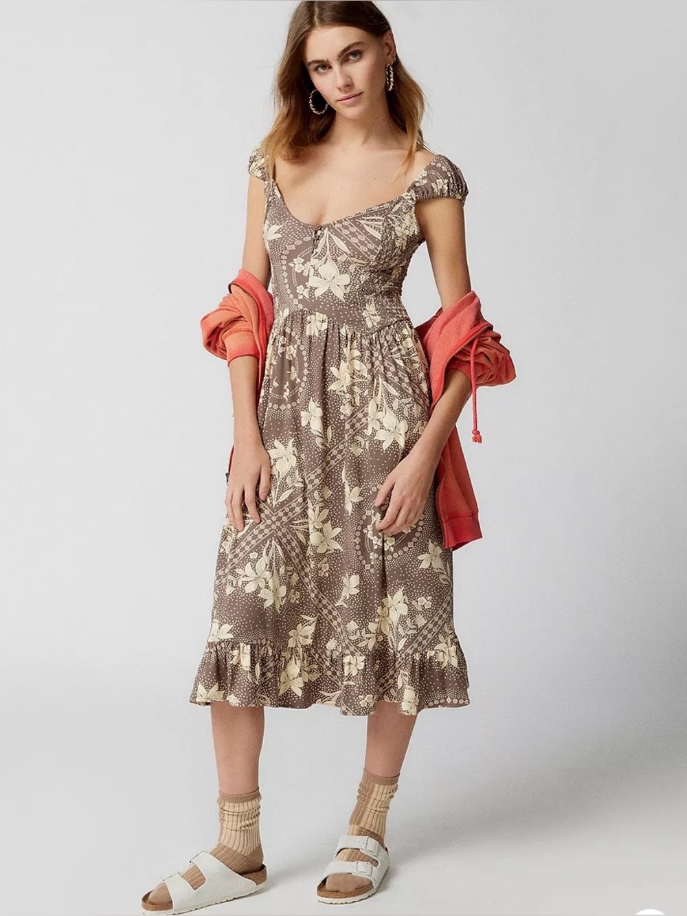 NWT Urban Outfitters Elenor Floral Smocked Jersey Knit Midi Dress Boho Small
